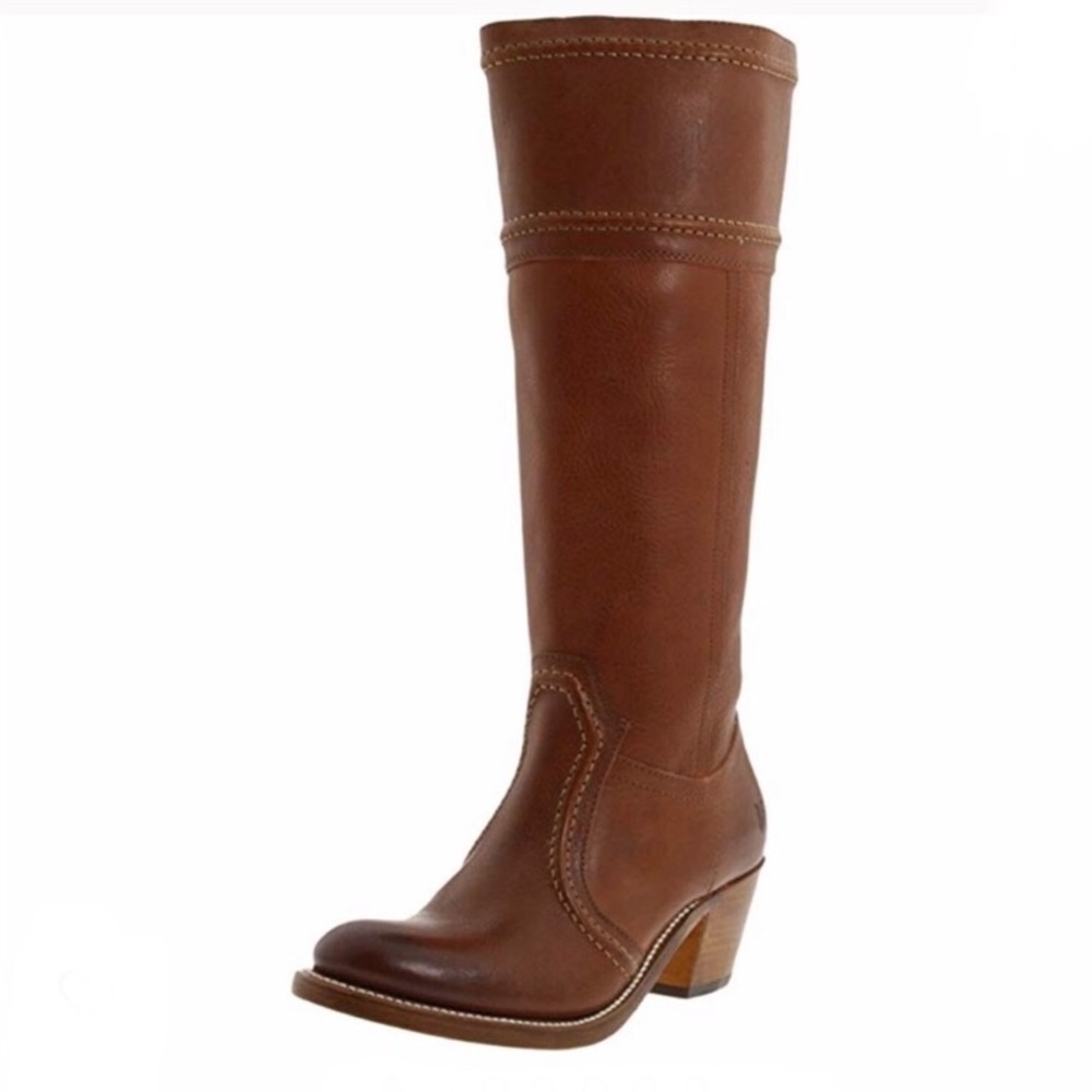 FRYE Jane Tall Leather Boots in Cognac